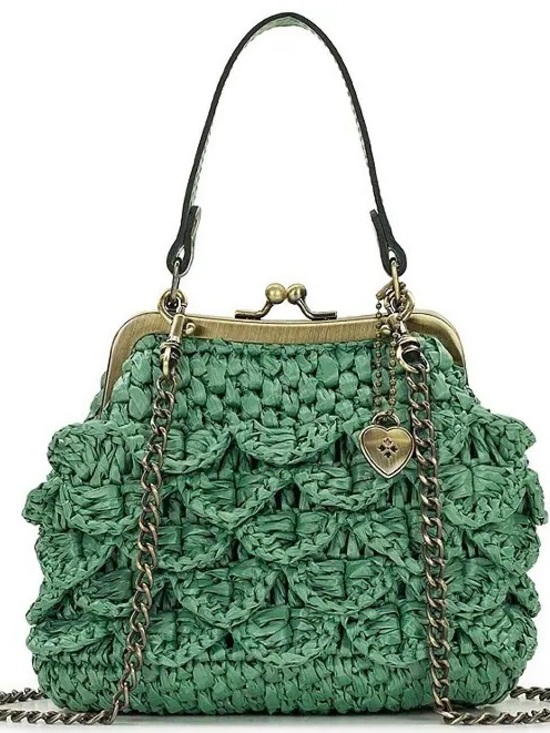 Patricia Nash Handbags - Patricia Nash Mini Laureana Chain Crossbody Scalloped Raffia Basil
